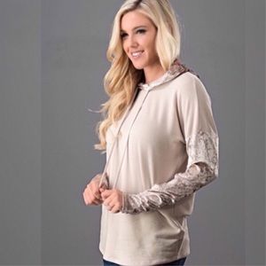 Tops - Rose Embroidered Velvet Sleeve Hoodie Tops - Rose Embroidered Velvet Sleeve Hoodie